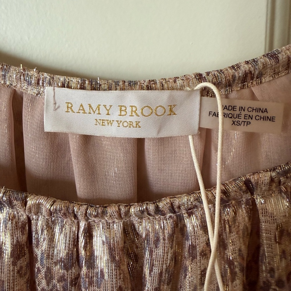 Ramy Brook Printed Abby Top • Metallic Sheer Blouse • NWT • XS - Picture 2 of 5